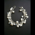 White Pearl and crystal dangle bracelet